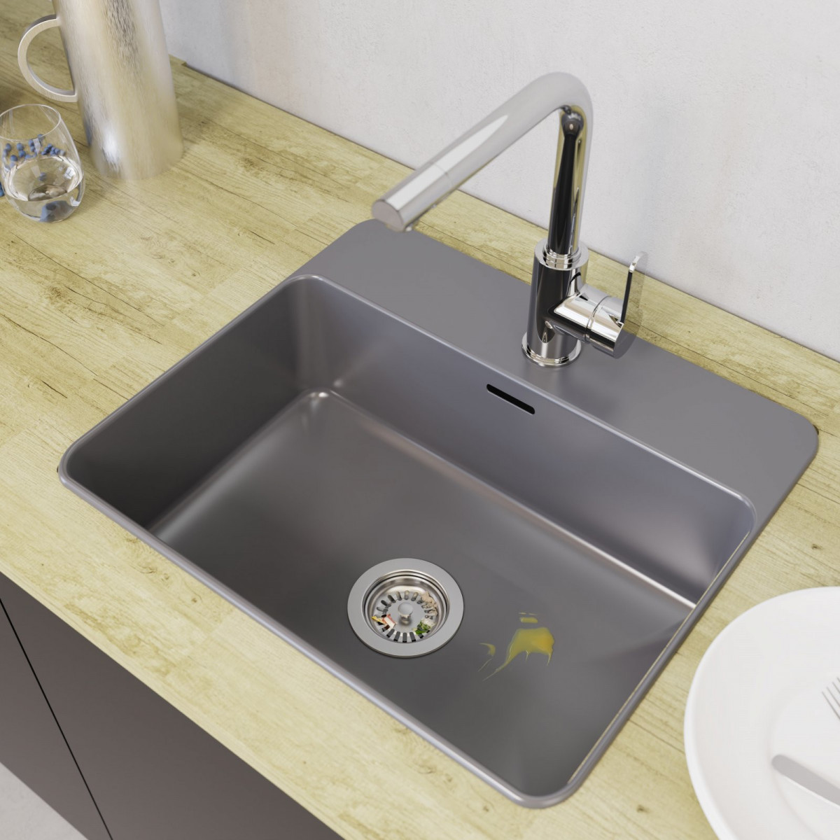 KS Korbventil mit Bowdenzug,1 1/2" AG, Edelstahl Ventilkelch und Sieb Ø114 mm, mit Überlaufanschluss"