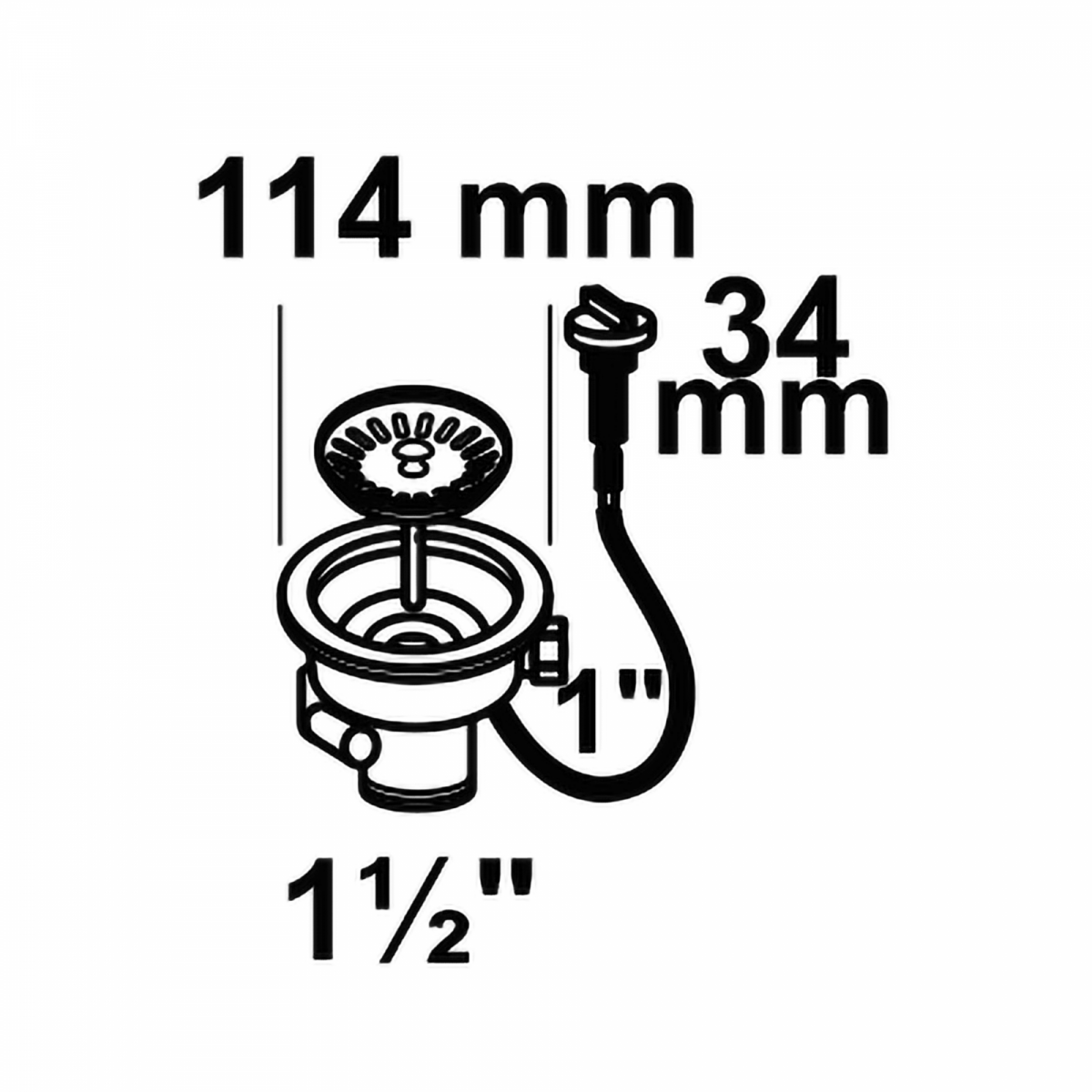 KS Korbventil mit Bowdenzug,1 1/2" AG, Edelstahl Ventilkelch und Sieb Ø114 mm, mit Überlaufanschluss"