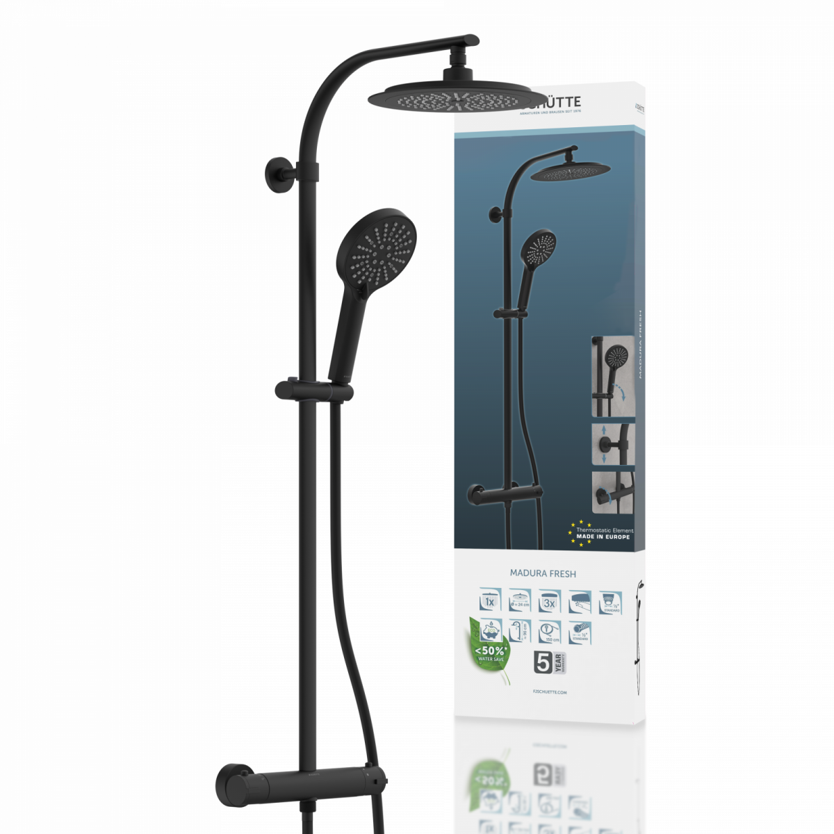 MADURA FRESH Regendusche Schwarz matt