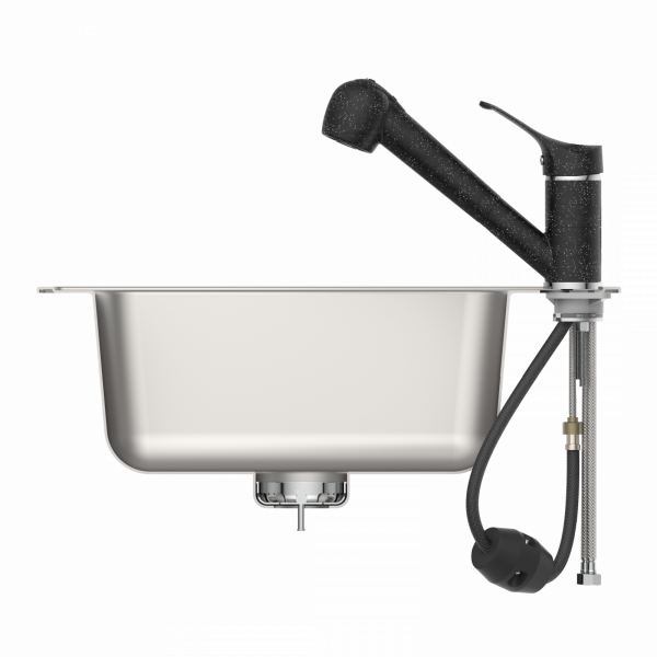 Spültischarmatur GRANIT, herausziehbarer Geschirrbrause, schwenkbar, Granit/Schwarz