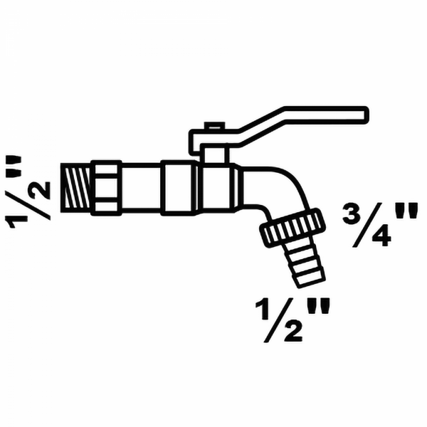 Kugel-Auslaufhahn 1/2"AG x 3/4"AG x 1/2T"