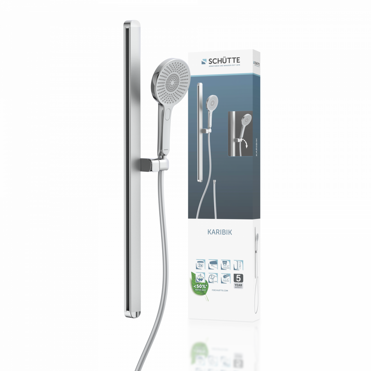 KARIBIK Stangenbrause-Set, Chrom/Hellgrau