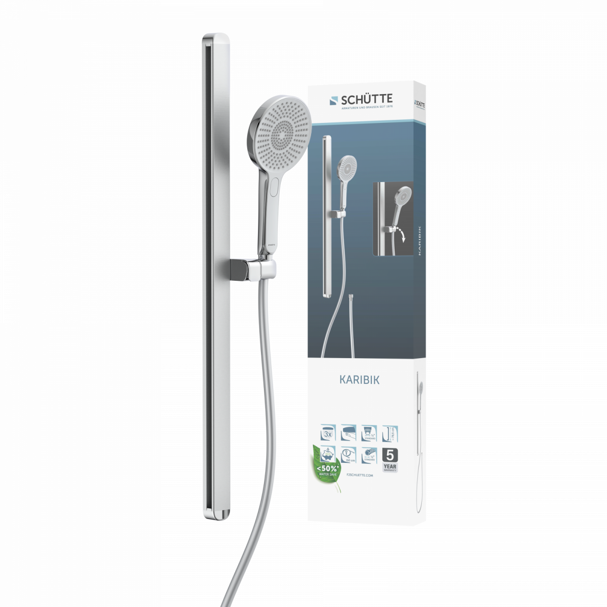 KARIBIK Stangenbrause-Set, Chrom/Hellgrau