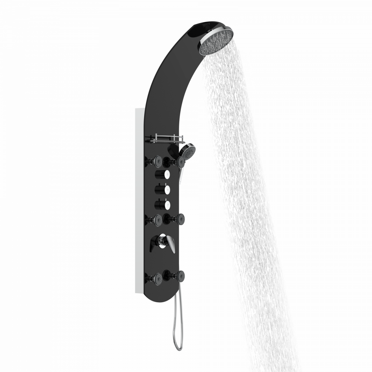 Duschpaneel KARIBIK, Wellnessdusche inkl. 6 Massagedüsen, Duscharmatur, Sicherheitsglas, Schwarz