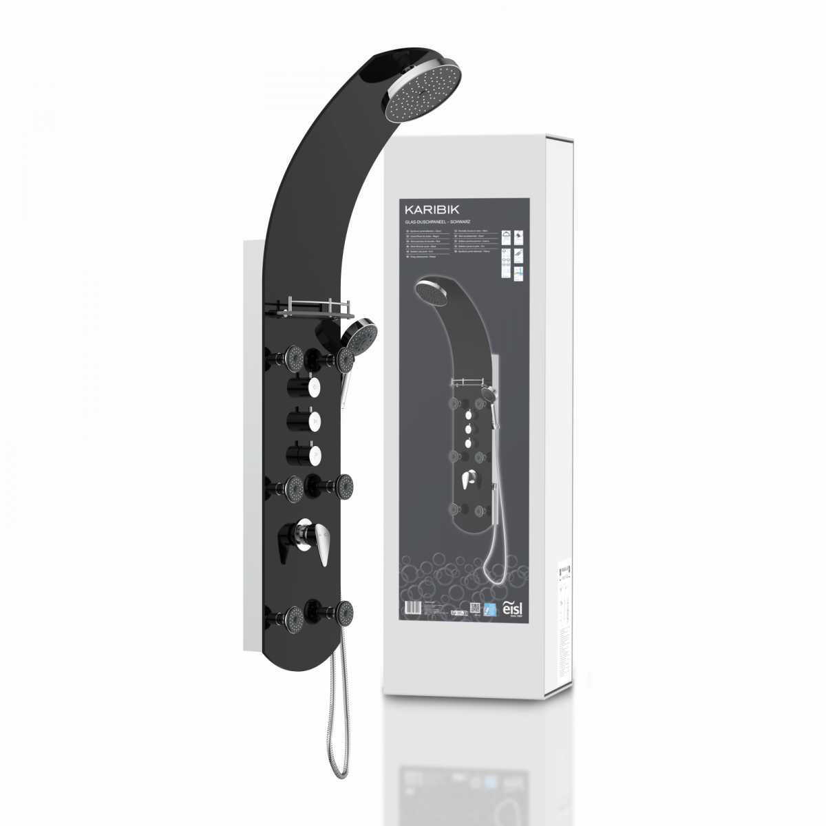 Duschpaneel KARIBIK, Wellnessdusche inkl. 6 Massagedüsen, Duscharmatur, Sicherheitsglas, Schwarz