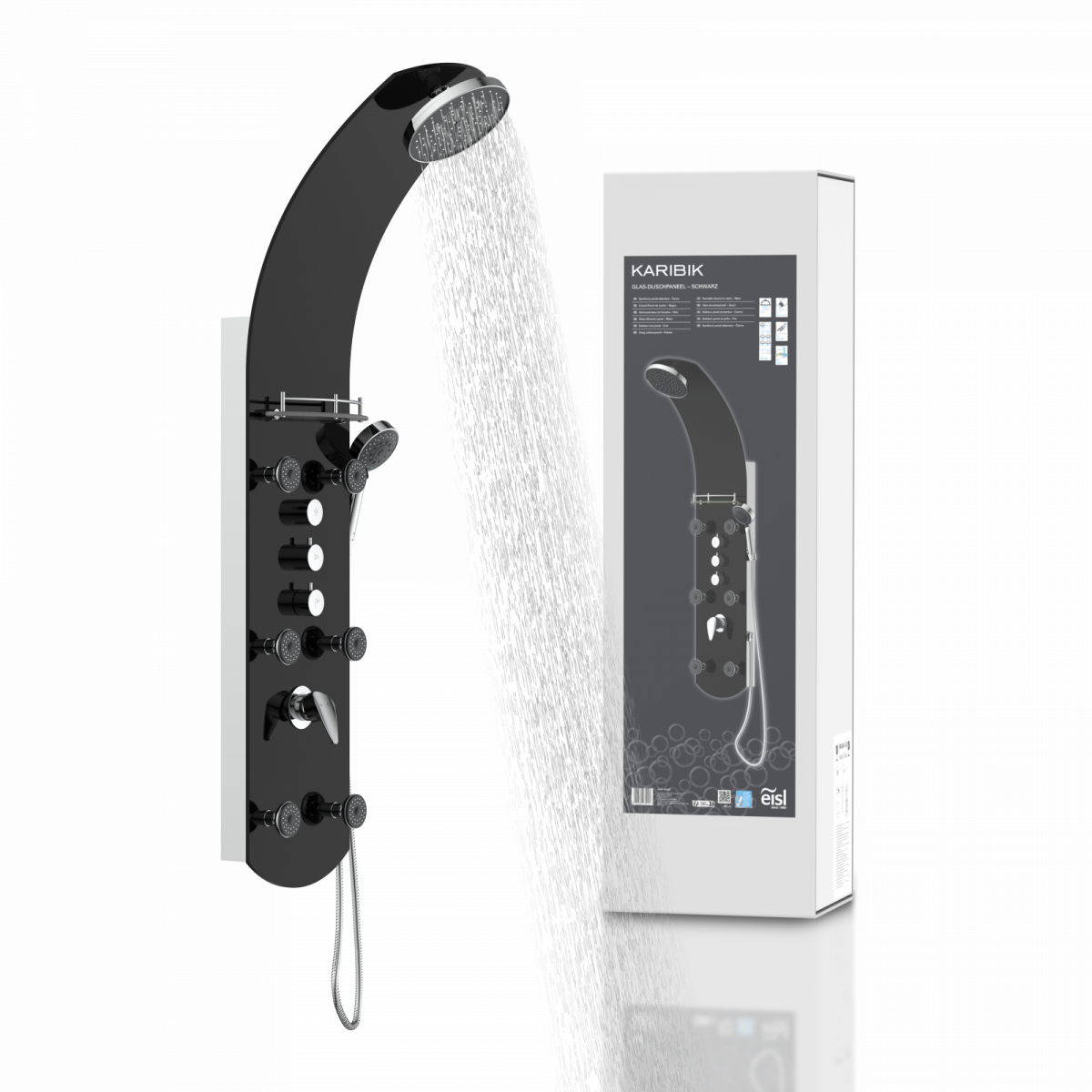 Duschpaneel KARIBIK, Wellnessdusche inkl. 6 Massagedüsen, Duscharmatur, Sicherheitsglas, Schwarz