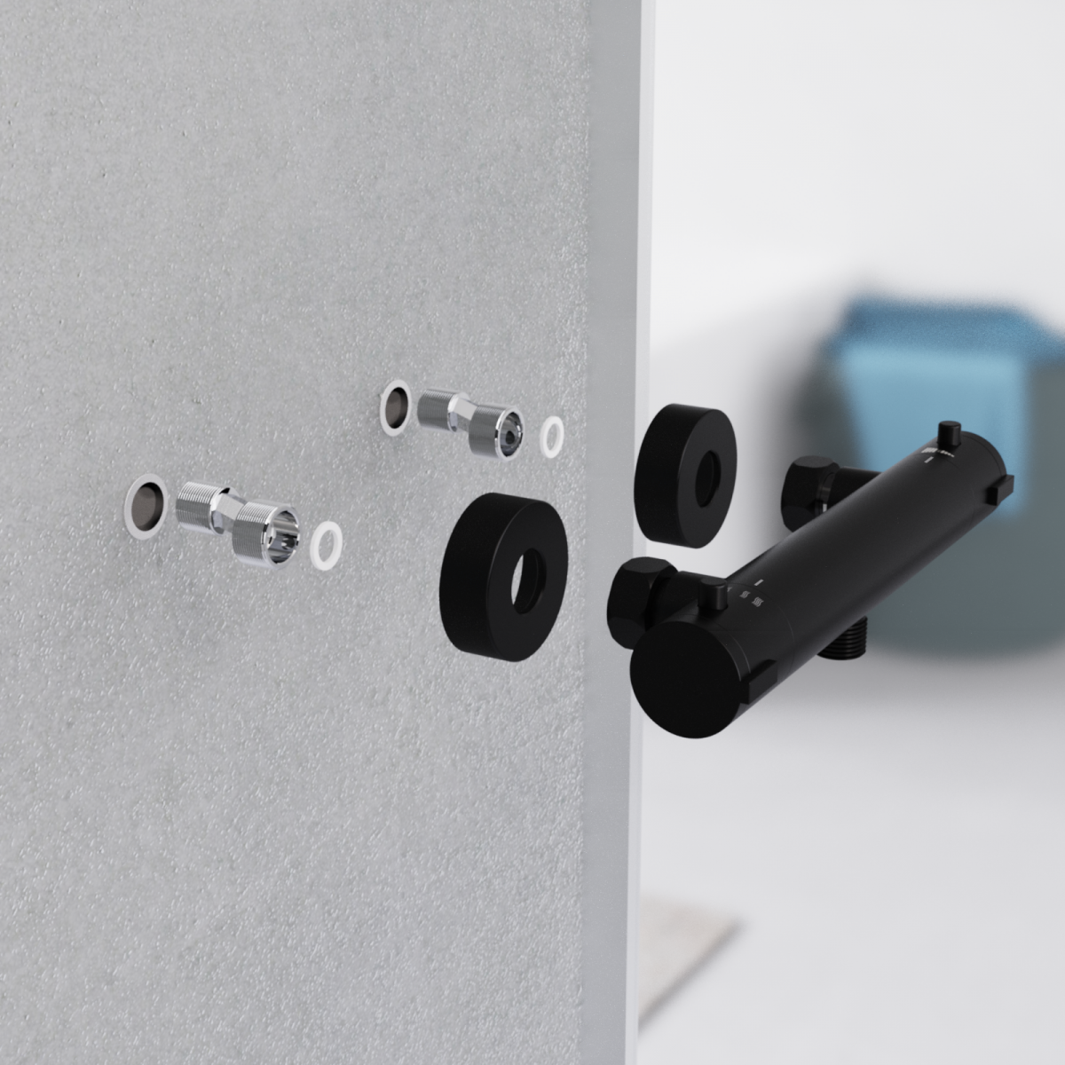 LONDON Thermostat Duscharmatur, Schwarz matt