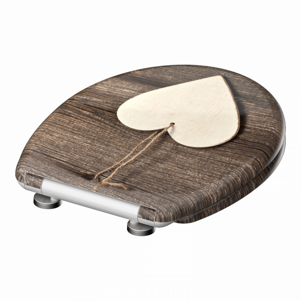Duroplast WC-Sitz WOOD HEART, Herz Motiv, mit Absenkautomatik und Schnellverschluss