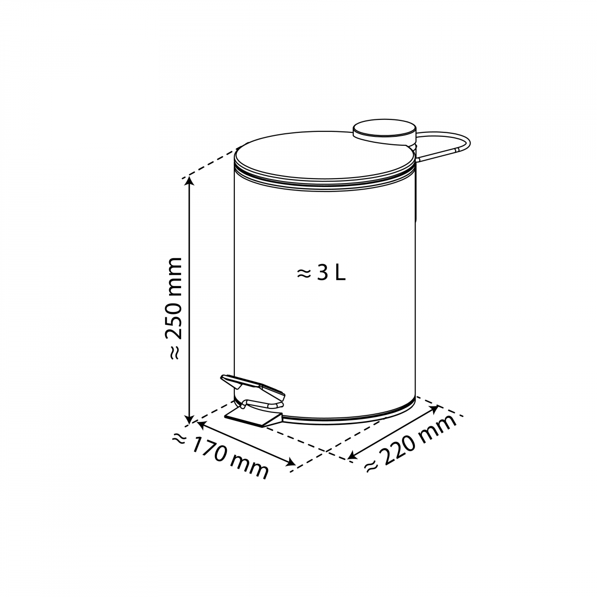 Kosmetik-Treteimer, Mülleimer 3 l, Edelstahl mit Absenkautomatik, Schwarz