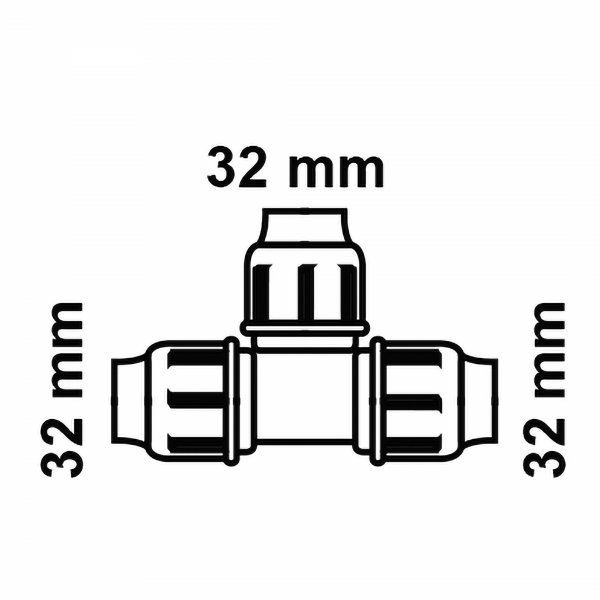 T-St&uuml;ck, 32 mm, Klemmfitting f&uuml;r HDPE