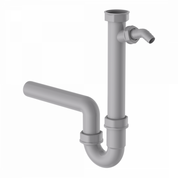 Sp&uuml;ltisch-R&ouml;hrensiphon, 40mm aus Kunststoff mit Ger&auml;teanschluss, Grau