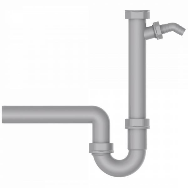 Sp&uuml;ltisch-R&ouml;hrensiphon, 40mm aus Kunststoff mit Ger&auml;teanschluss, Grau