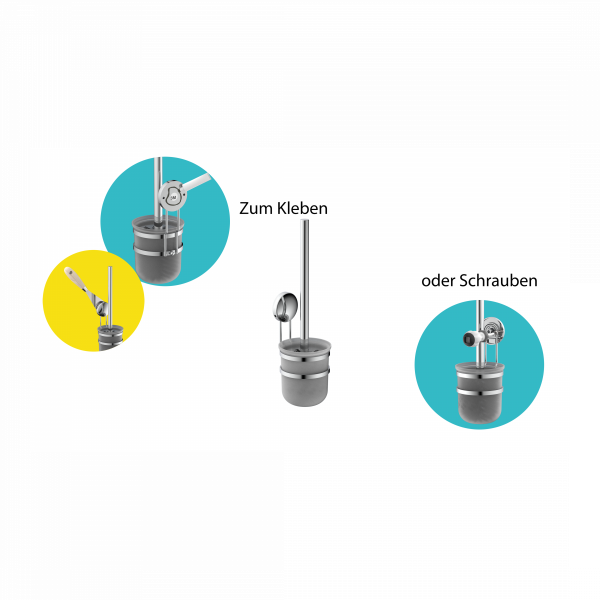 Klobürste, Wand-WC Bürstenhalter, chrom, Toilettenbürste zum Kleben oder Schrauben