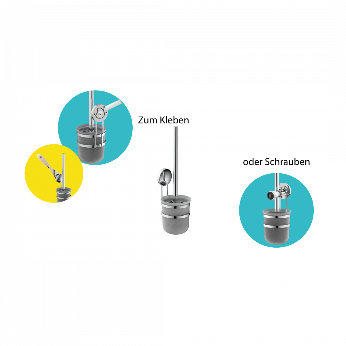 Klobürste, Wand-WC Bürstenhalter, chrom, Toilettenbürste zum Kleben oder Schrauben