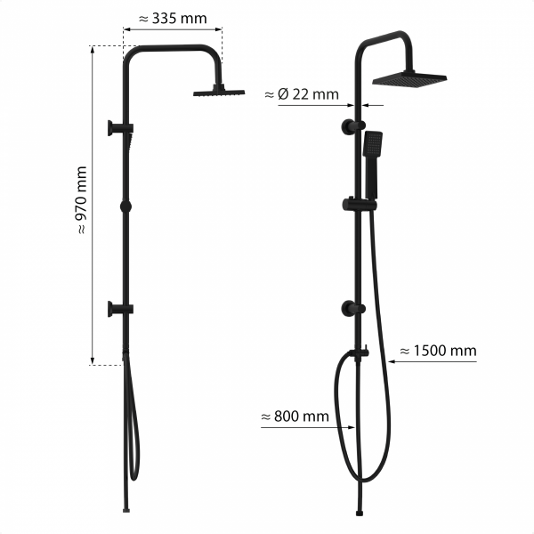 Überkopf-Brauseset EASY ENERGY, Regendusche, großer Duschkopf, Schwarz