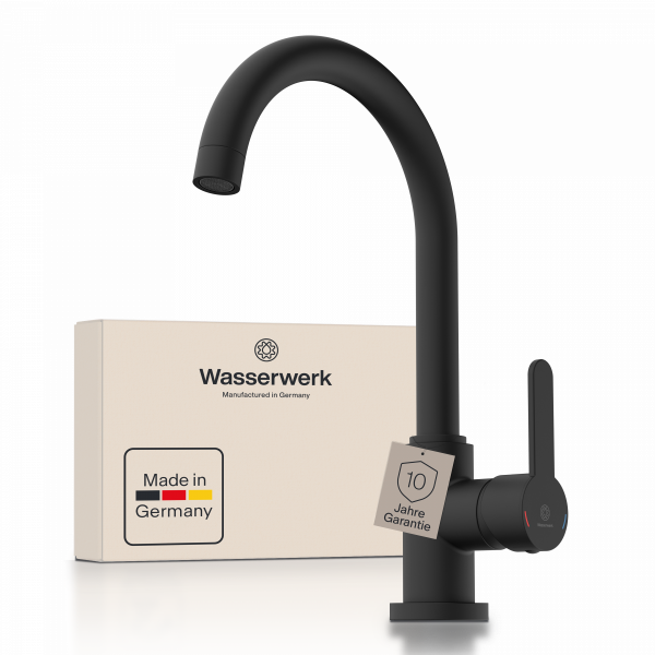 WK 5 in Schwarz, K&uuml;chenarmatur mit klassischem Rundbogenauslauf