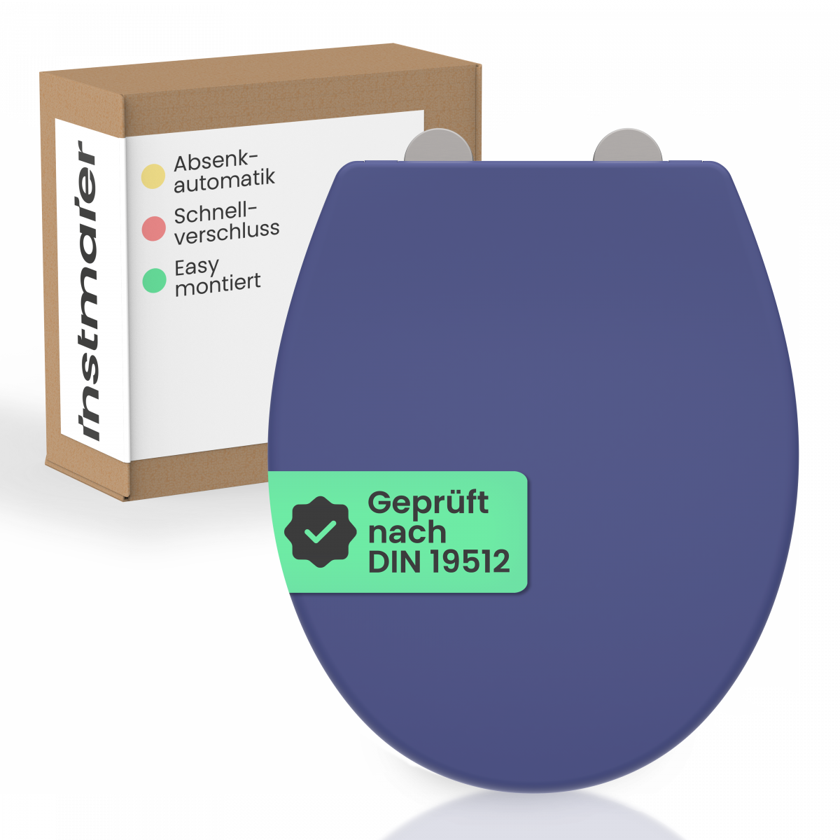 WC-Sitz Helma, in Indigo mit Absenkautomatik und Schnellverschluss, O-Form