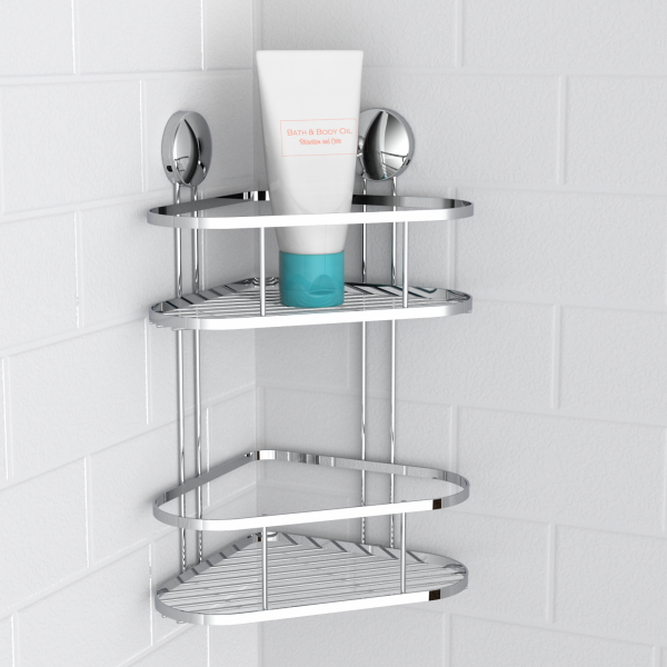 Dusch-Eckablage 2 Etagen, chrom, zum Kleben oder Schrauben