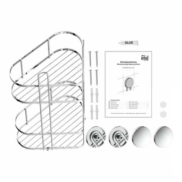 Dusch-Eckablage 2 Etagen, chrom, zum Kleben oder Schrauben