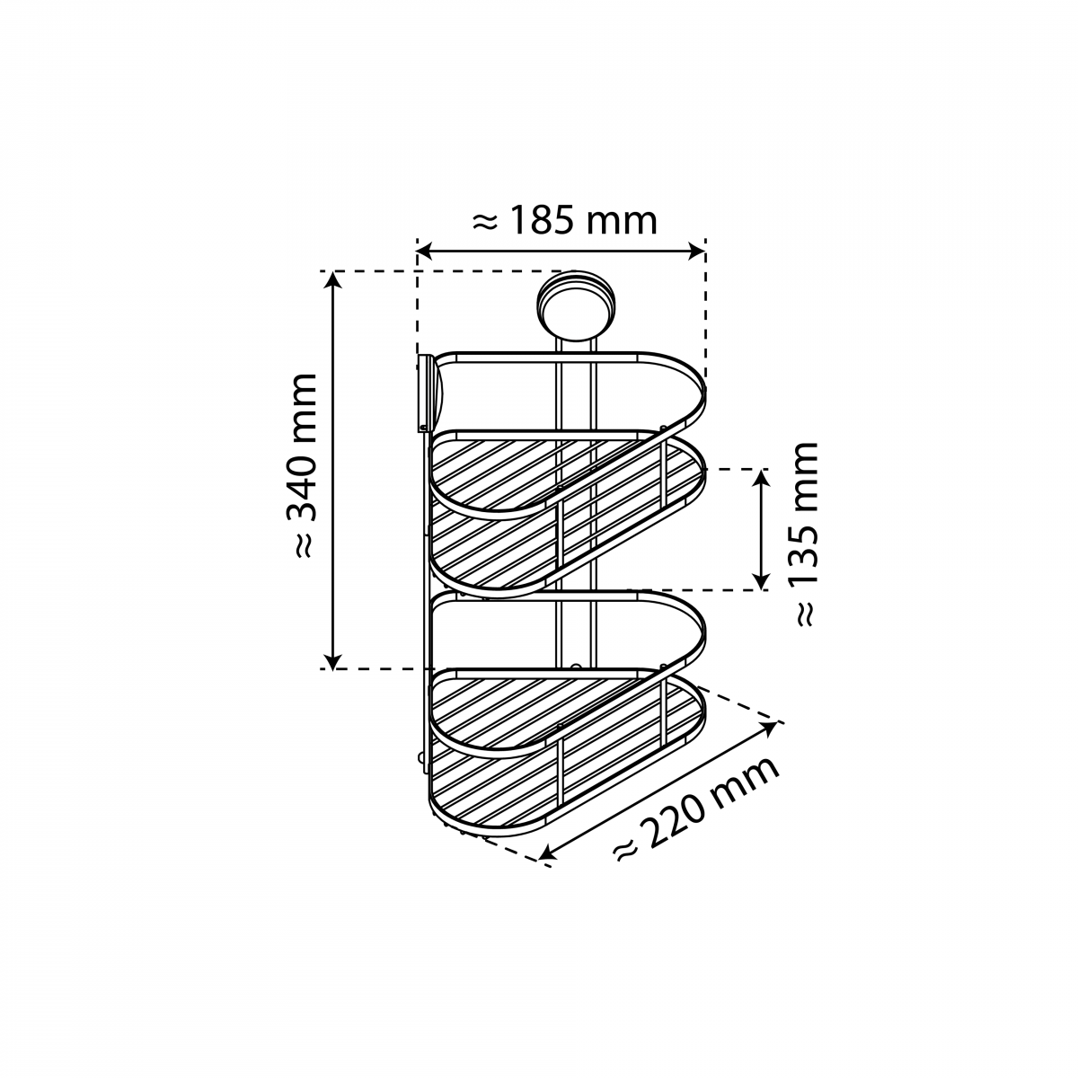 Dusch-Eckablage 2 Etagen, chrom, zum Kleben oder Schrauben