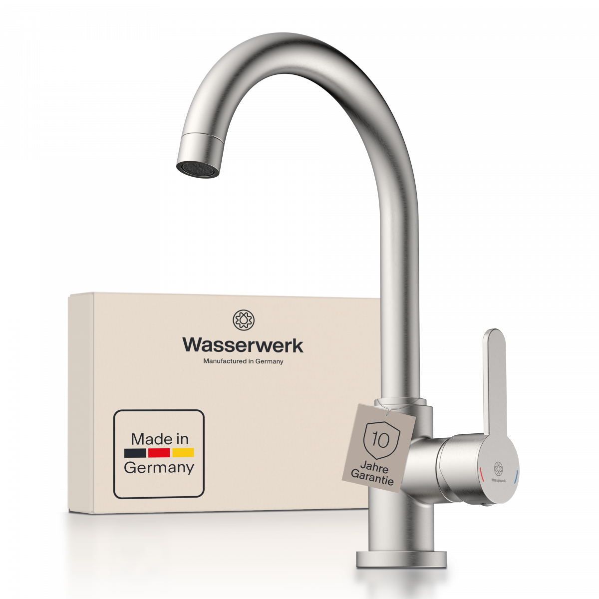 WK 5 in Edelstahloptik, Küchenarmatur mit klassischem Rundbogenauslauf