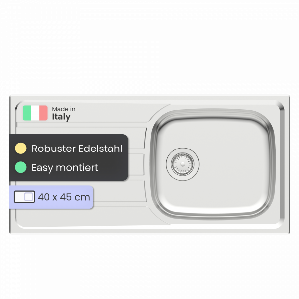 Edelstahlsp&uuml;le Katharina, mit Abtropffl&auml;che und 1 Becken, 100 x 50 cm