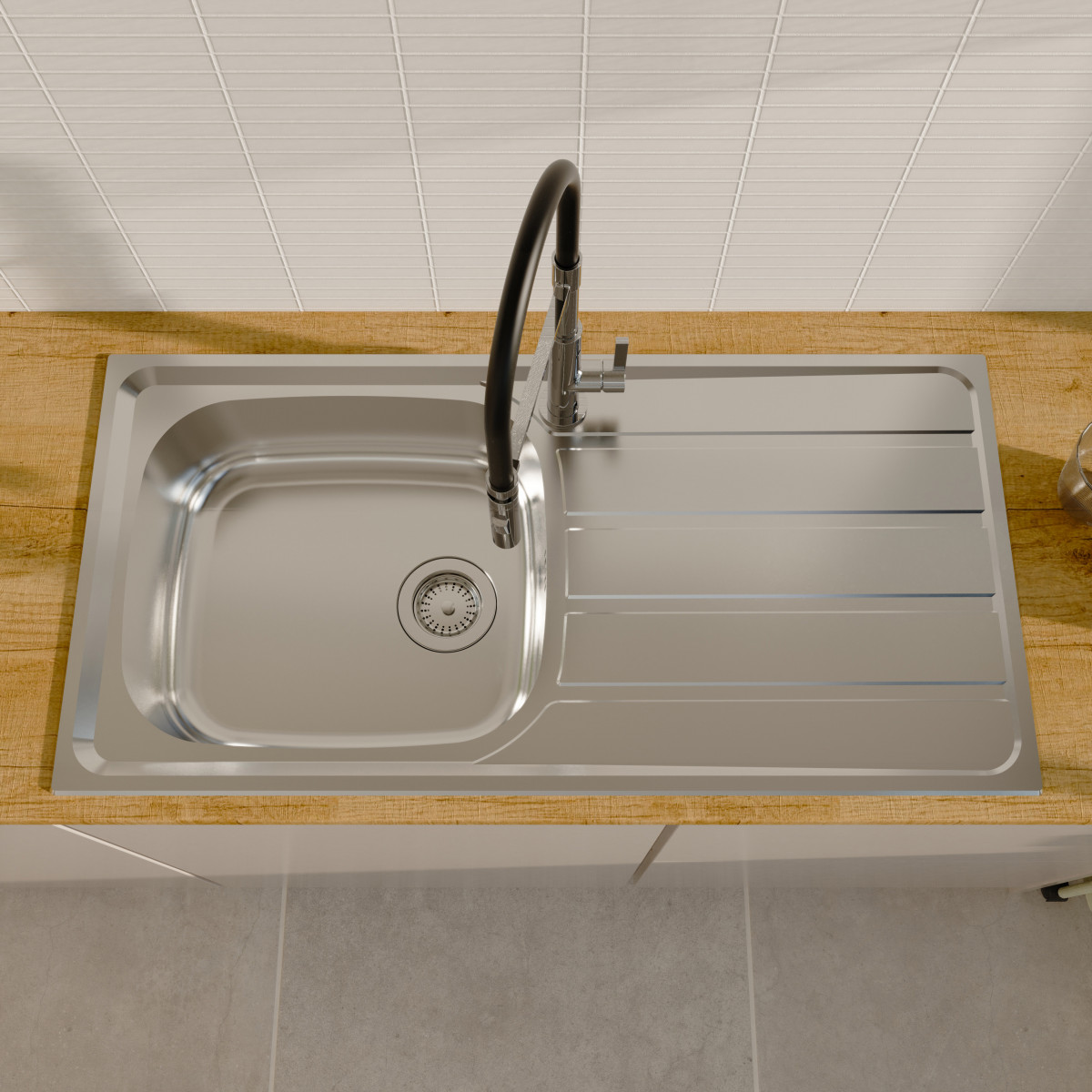Edelstahlspüle Katharina, mit Abtropffläche und 1 Becken, 100 x 50 cm