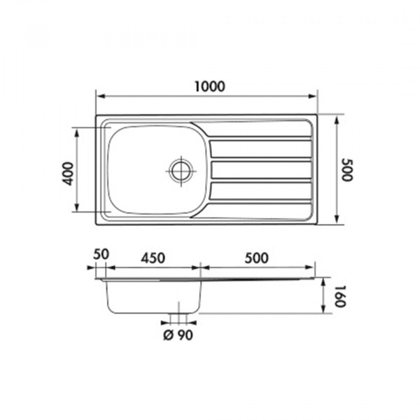 Edelstahlsp&uuml;le Katharina, mit Abtropffl&auml;che und 1 Becken, 100 x 50 cm