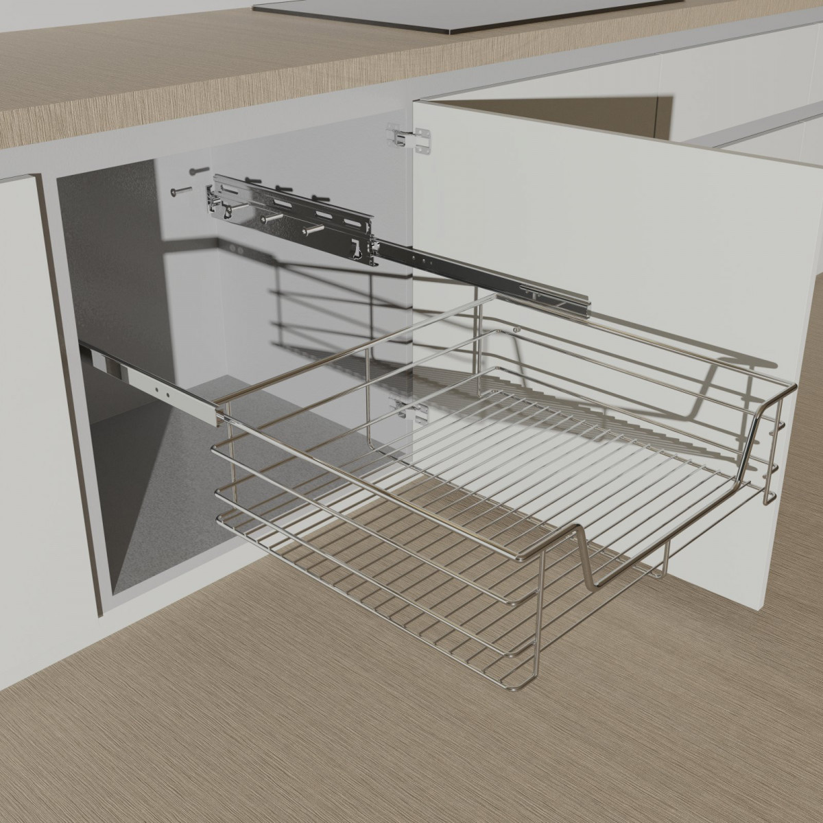 Teleskopschublade, Chrom, für 60 cm Schrank