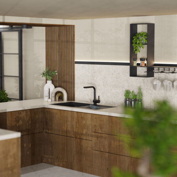 WK 4 in Schwarz, Küchenarmatur mit zeitlosem L-Auslauf