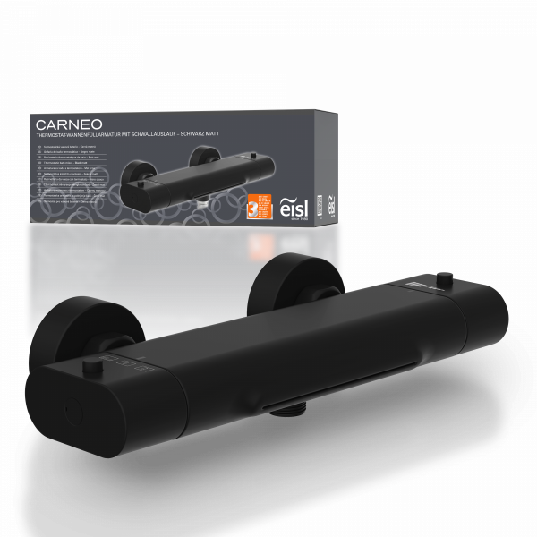 Badewannenarmatur CARNEO, Sicherheitssperre bei 38°C, Schwarz matt
