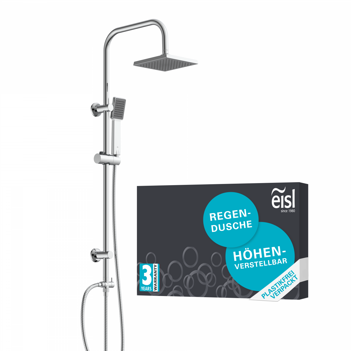 Überkopf-Brauseset EASY ENERGY, Regendusche, großer Duschkopf, Chrom