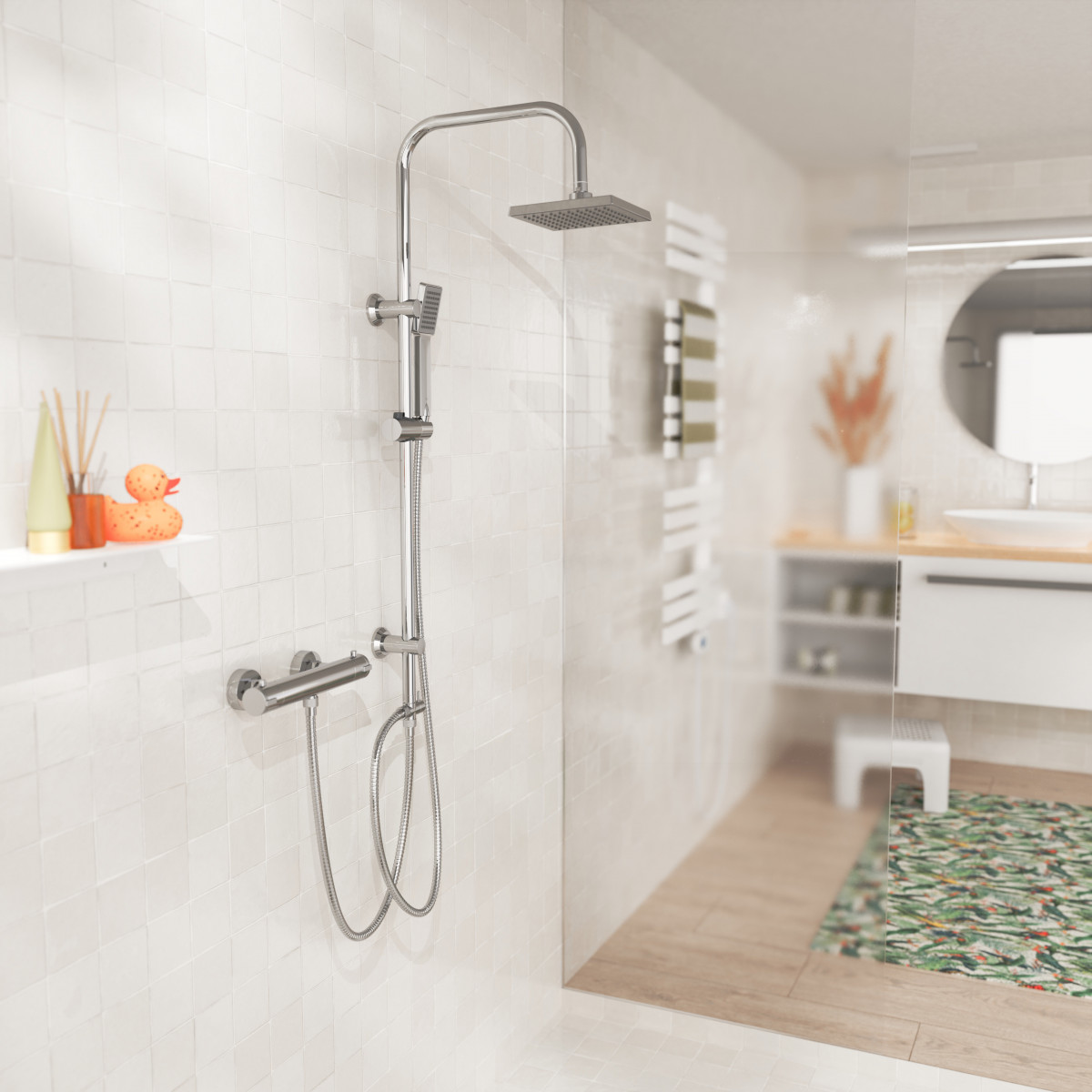 Überkopf-Brauseset EASY ENERGY, Regendusche, großer Duschkopf, Chrom