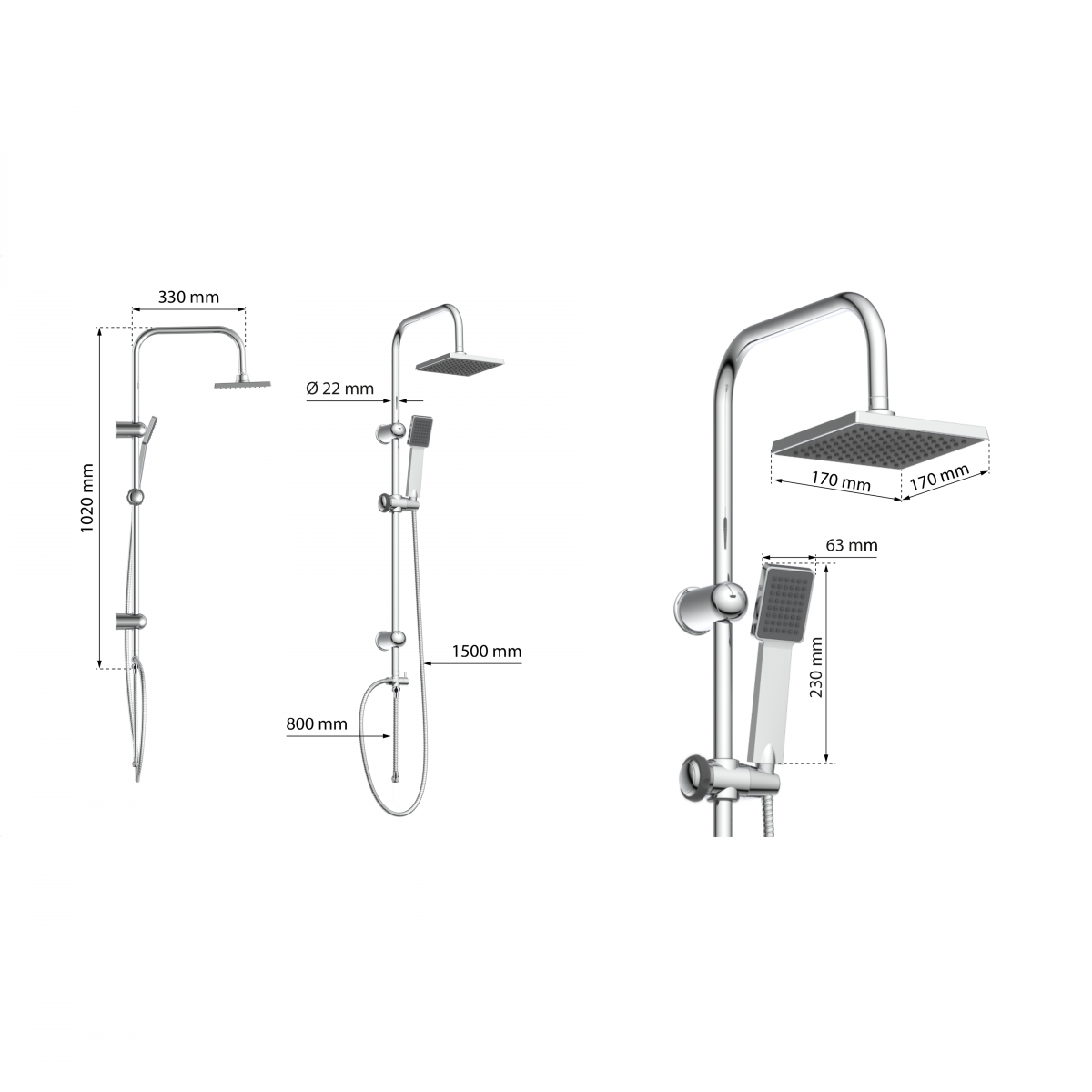 Überkopf-Brauseset EASY ENERGY, Regendusche, großer Duschkopf, Chrom