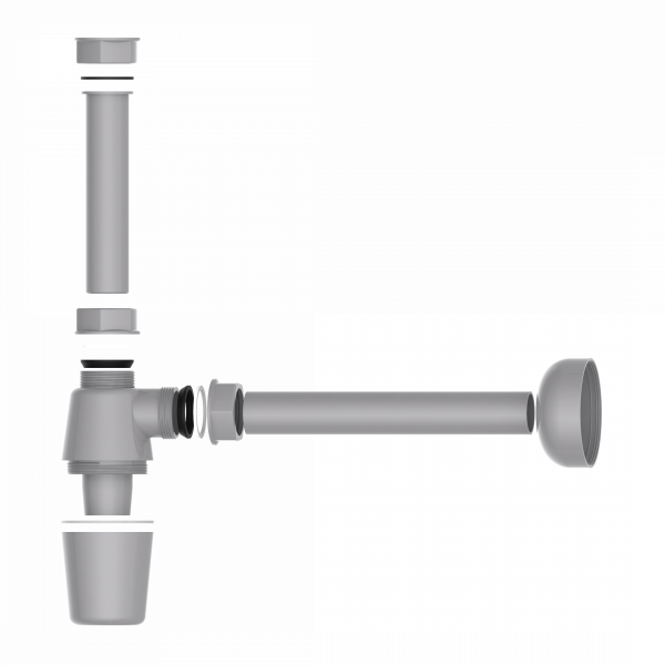 Flaschensiphon, 1 1/4"x32 mm aus Kunststoff, Grau"