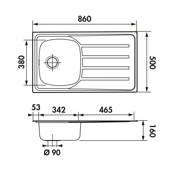 Edelstahlsp&uuml;le Katharina, mit Abtropffl&auml;che und 1 Becken, 86 x 50 cm