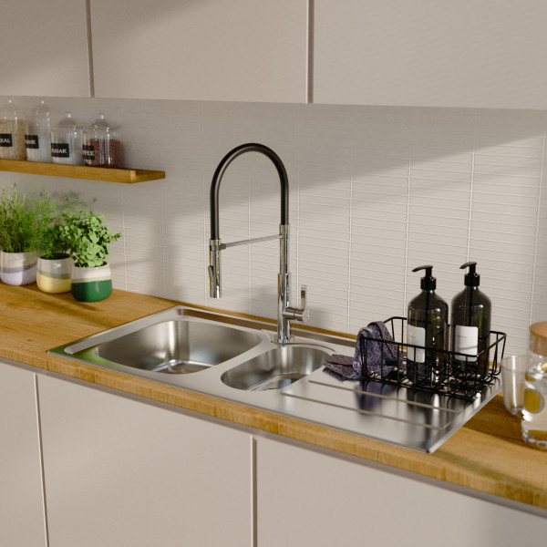 Edelstahlsp&uuml;le Katharina, mit Abtropffl&auml;che und 1,5 Becken, 100 x 50 cm