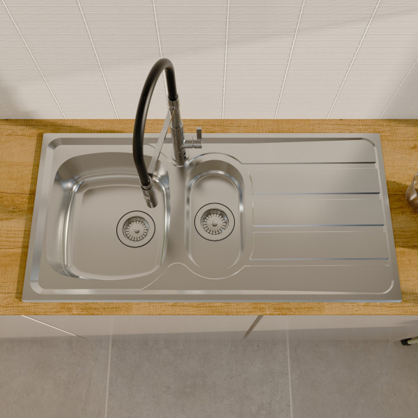 Edelstahlsp&uuml;le Katharina, mit Abtropffl&auml;che und 1,5 Becken, 100 x 50 cm