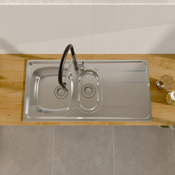 Edelstahlsp&uuml;le Katharina, mit Abtropffl&auml;che und 1,5 Becken, 100 x 50 cm