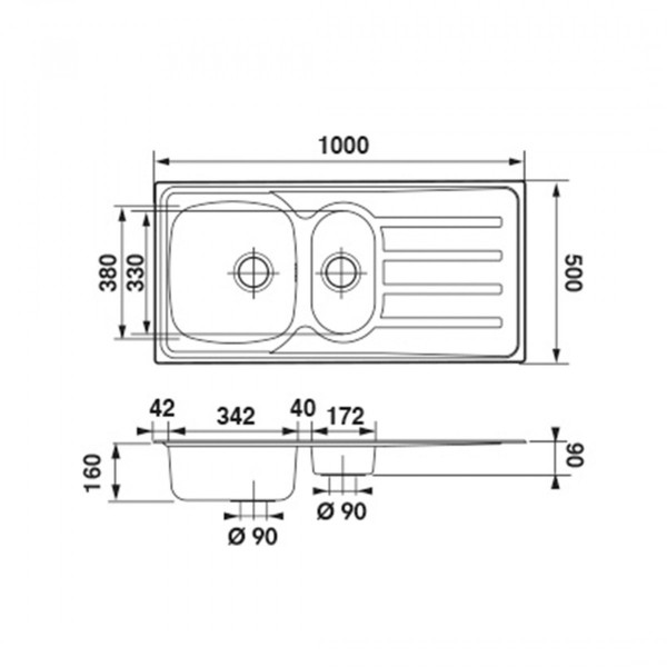 Edelstahlsp&uuml;le Katharina, mit Abtropffl&auml;che und 1,5 Becken, 100 x 50 cm
