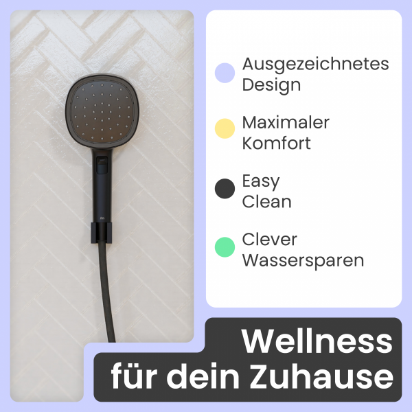 Duschbrause Set Cleo, in Schwarz matt mit Schlauch und 3 Strahlarten