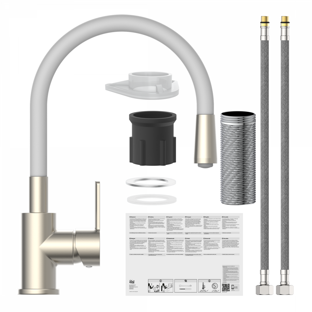 Spültischarmatur FLEXO, Edelstahloptik/Hellgrau