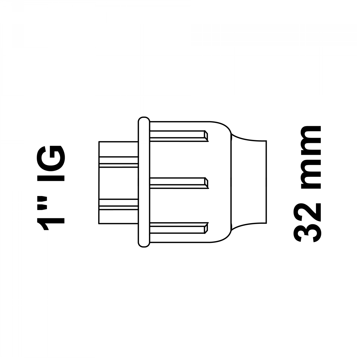 Übergangsstück, 32 mm auf 1" IG, Klemmfitting für HDPE"