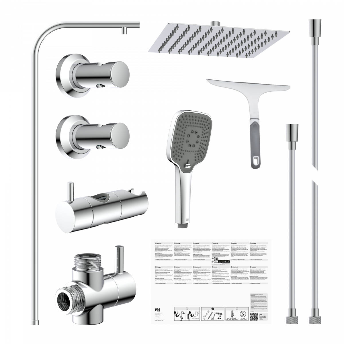 Überkopf-Brauseset EASY DELUXE, Regendusche, großer Duschkopf, Chrom