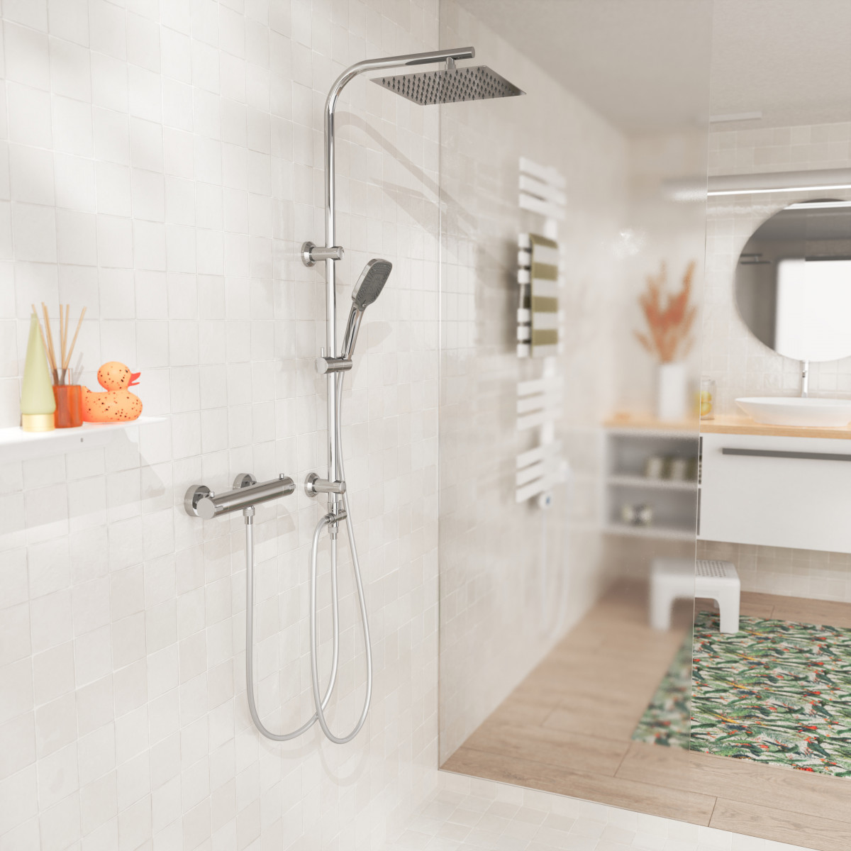 Überkopf-Brauseset EASY DELUXE, Regendusche, großer Duschkopf, Chrom