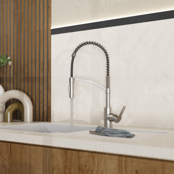 WK 3 in Edelstahloptik, K&uuml;chenarmatur mit innovativem Spiralfeder-Design