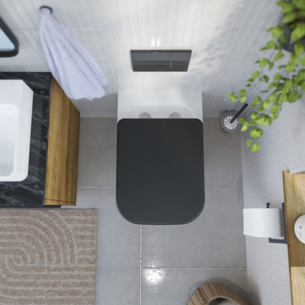 WC-Sitz Helma, in Schwarz mit Absenkautomatik und Schnellverschluss, E-Form