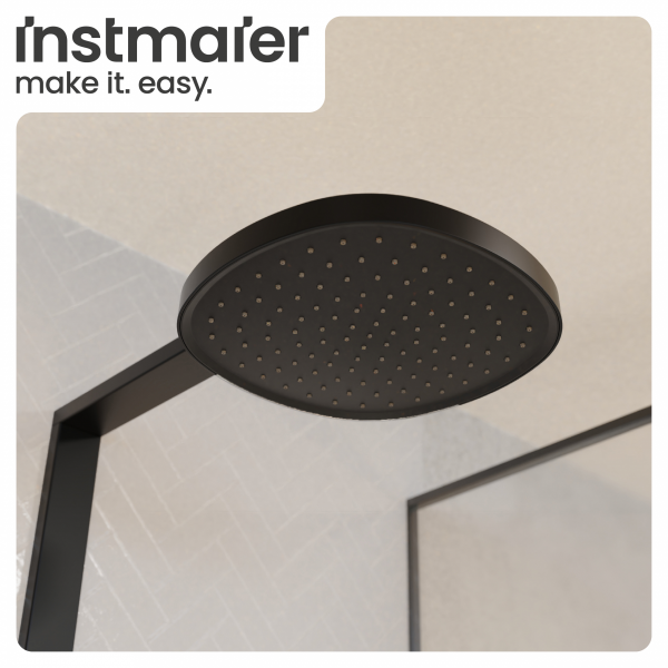 Regendusche Cleo, in Schwarz matt mit Thermostat und Ablage