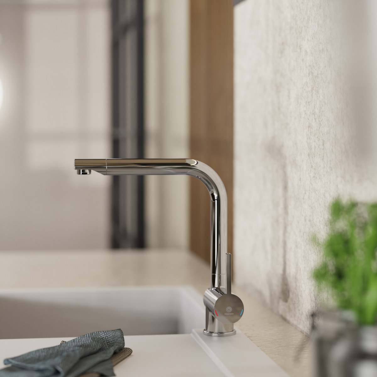 WK 4 in Chrom, Küchenarmatur mit zeitlosem L-Auslauf