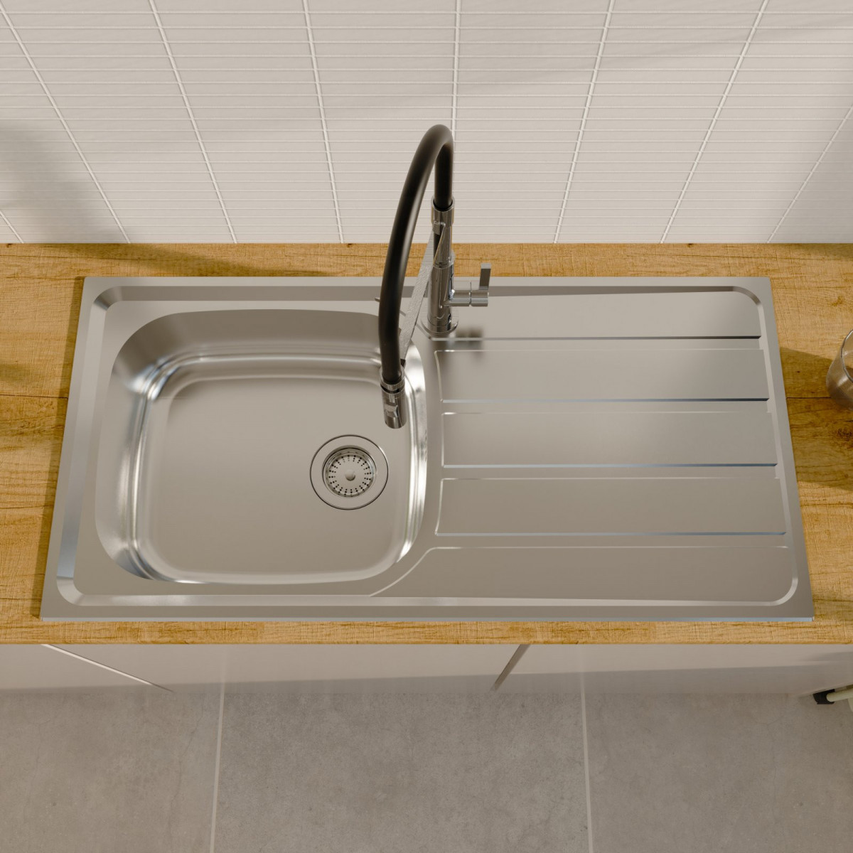 ES1 100 Single, Edelstahlspüle mit Abtropffläche und 1 Becken, 100 x 50 cm